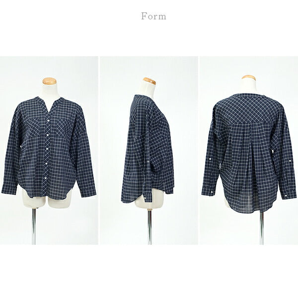 【メール便】綿リヨセル キーネック ロールアップシャツ